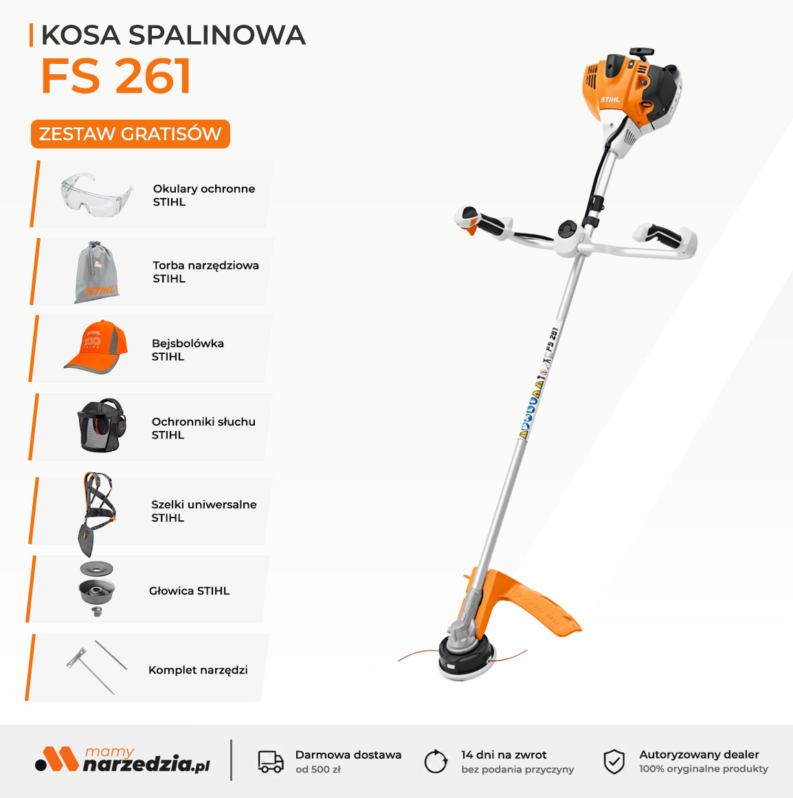 Stihl FS 261 Kosa spalinowa o mocy 2,0 kW / 2,7 KM z systemem antywibracyjnym