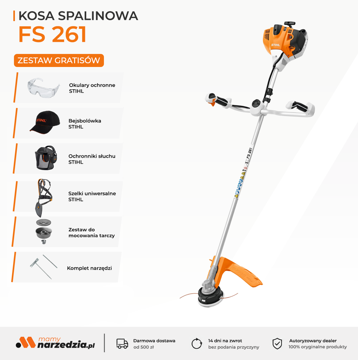 Stihl FS 261 Kosa spalinowa o mocy 2,0 kW / 2,7 KM z systemem antywibracyjnym